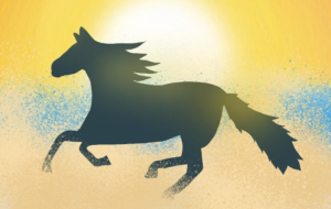 新しいとし朝日と共に走る馬 - ネットスクウェアNET年賀状 ✕ 障がい者アート協会【2026年午年年賀状】 NS2026