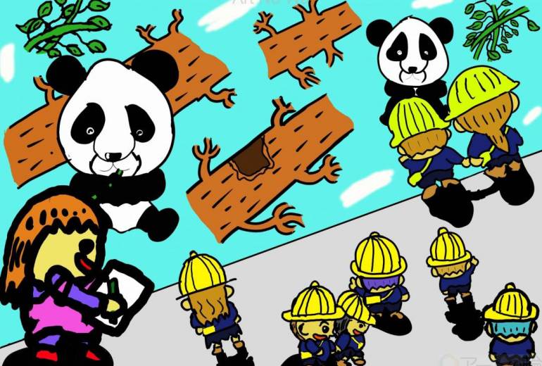 パンダの園児の可愛さの連鎖