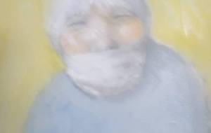 色彩温もり、マスク姿の母さん - 真鍋哲地