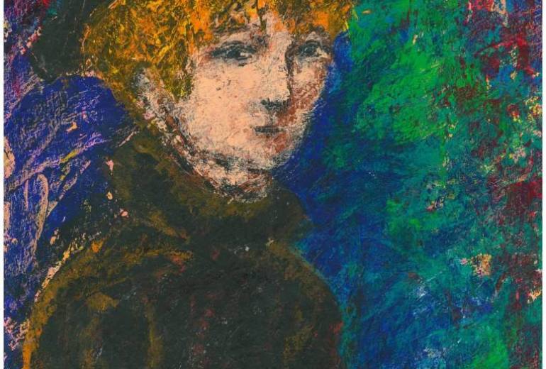 想像で描いた茶色がかった黒の服の女性