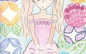 朝顔と紫陽花に囲まれた少女 - ねむねむちゃん 