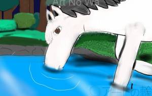 森の中の湖の水を飲む白馬 - ネットスクウェアNET年賀状 ✕ 障がい者アート協会【2026年午年年賀状】 NS2026
