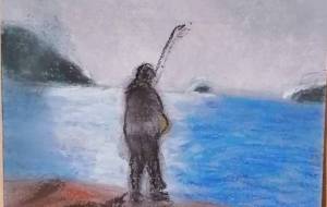 釣りをする少年 - 藤本しのぶ 