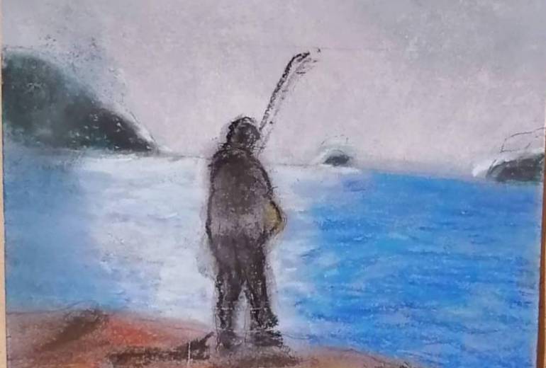 釣りをする少年