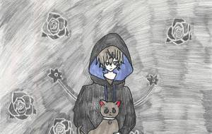 グレー猫を抱いてる少年と黒バラ - 璃亞家（りあけ） 