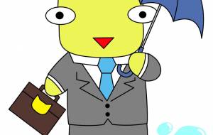 傘をさすサラリーマンネコ - はっぱふみふみ