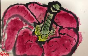 赤パプリカ　顔彩　絵手紙 - るり 