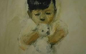 身体障がい者児童さんとペットの絆（身体障がい者児童支援絵画アーティスト作品） - 真鍋哲地 