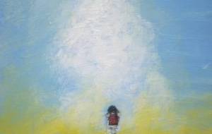 明日 天気青空予報 夏の日 青空の入道雲 いじめられて泣きながら帰る女の子、(君の明日はひかりかがやく明日天気青空予報!) - 真鍋哲地