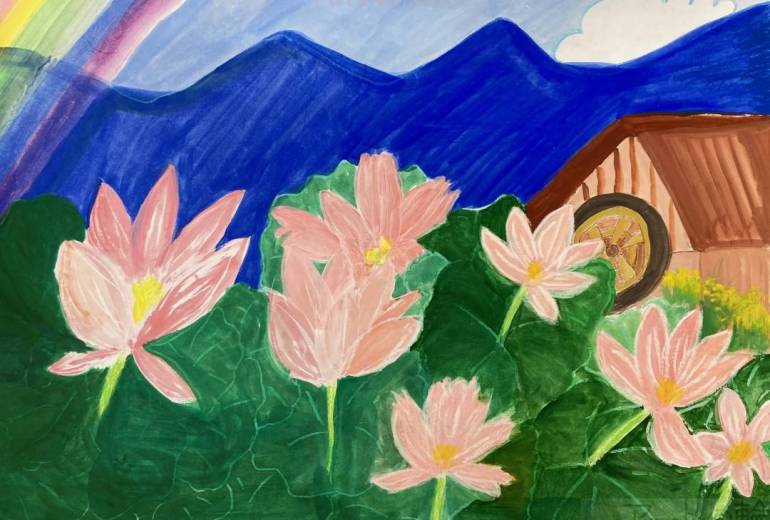 永遠に～山里の水蓮と水車小屋