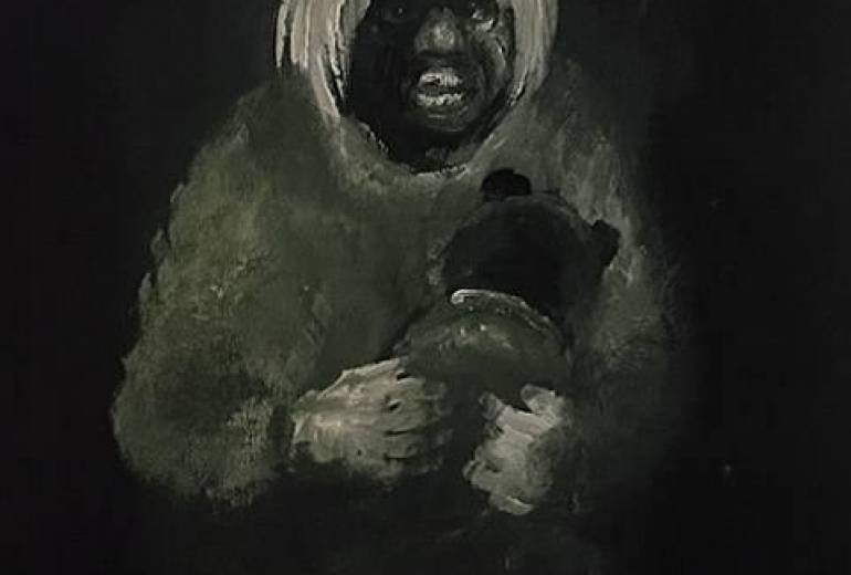 尊い年老いた知的障がい者のお母さん（若き日に産んだ我が子へ思でのぬいぐるみ、泣いている、許してなの）