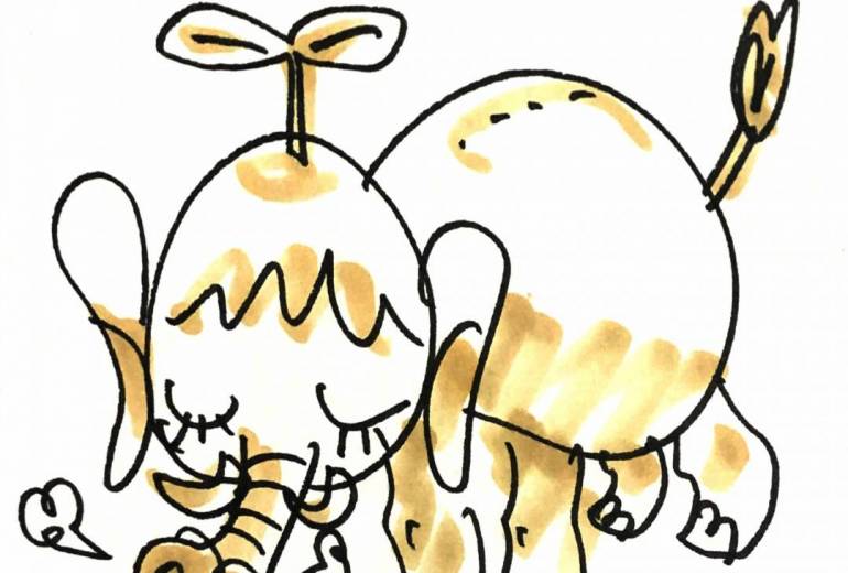 頭に芽が生えた象