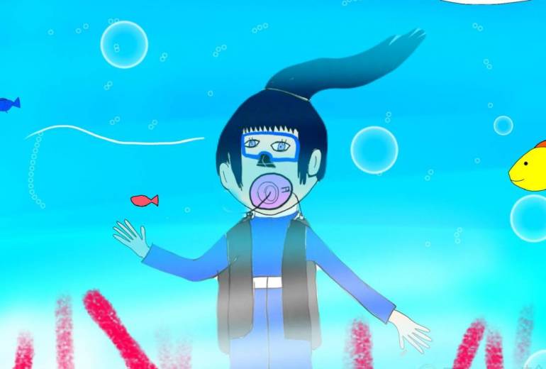 海でダイビング