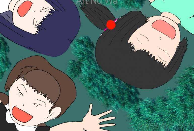 芝生で寝そべる