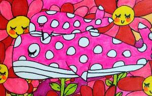 クジラ親子と見守る花 - ましゅまろまかろん 