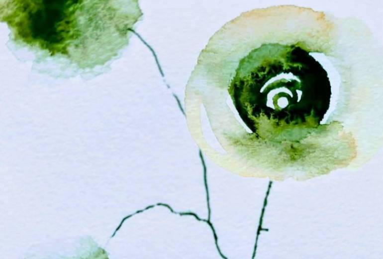 茶色の小瓶にさした花2 滲みさらに、くっきりバージョン