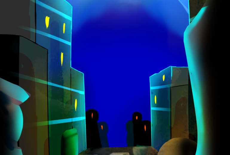 富士が見える路地