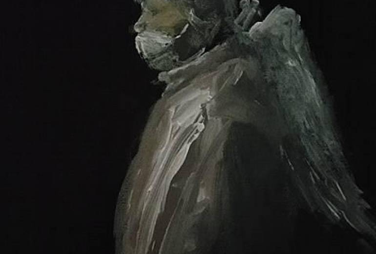 冬マスクこもれび温もり天使（母さん今年も冬風邪ひかないように）