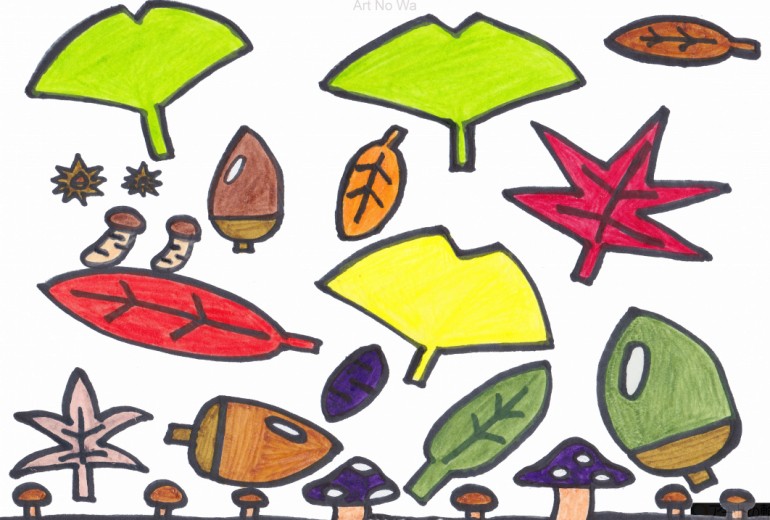 イチョウともみじとどんぐり