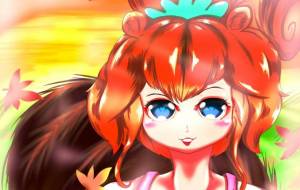 秋の夕日とリス - ショウヘイ