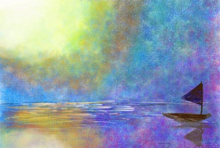 穏やかな月と海