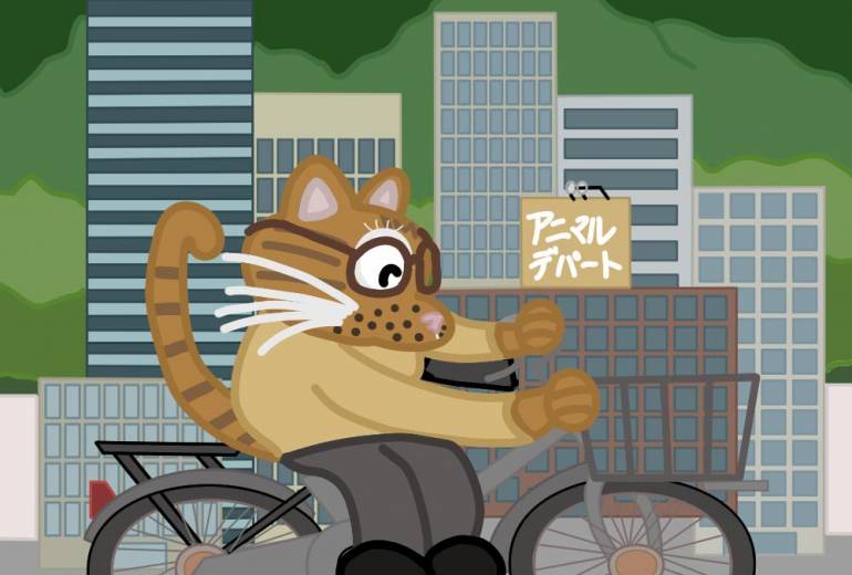 猫が自転車で出掛ける所