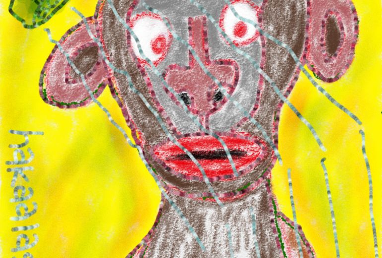 シャワーを浴びるサル