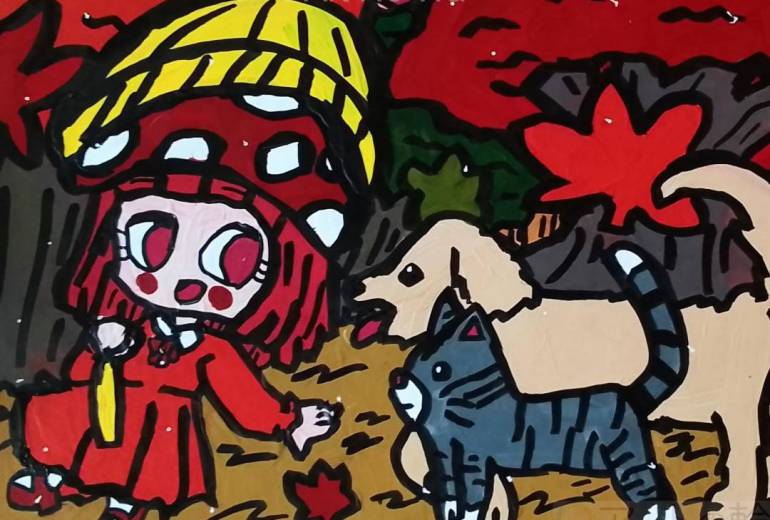 キノコの傘をさしてお散歩へ