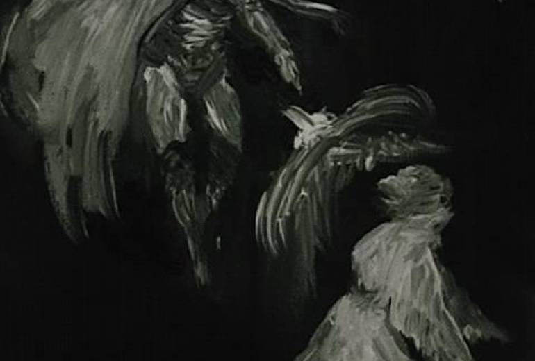 鋼鉄魔王！我がこのような鳥の化け物勇者に砕けるとは！（劇画漫画アート的デザイン作品）