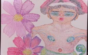 勾玉と秋桜を愛でる結髪土偶さん - 明紅葉