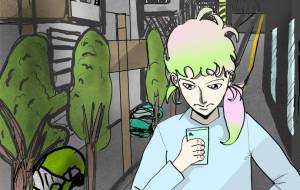 スマホを見る男 - 金垣魯文 