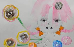 少女と花　ピンクヘアー　＋小さな花 - ぴぴ 