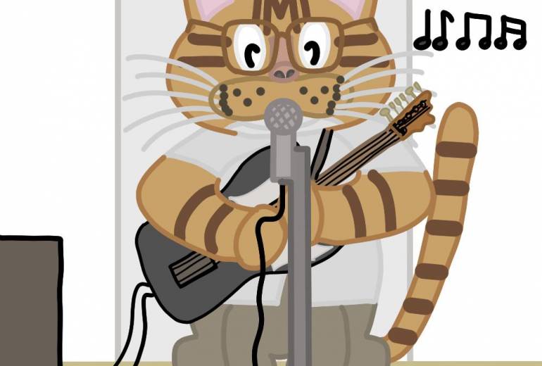 楽器を演奏している猫