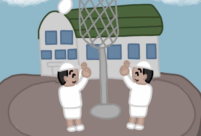 運動会玉入れ白