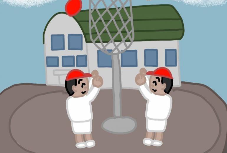 運動会玉入れ赤