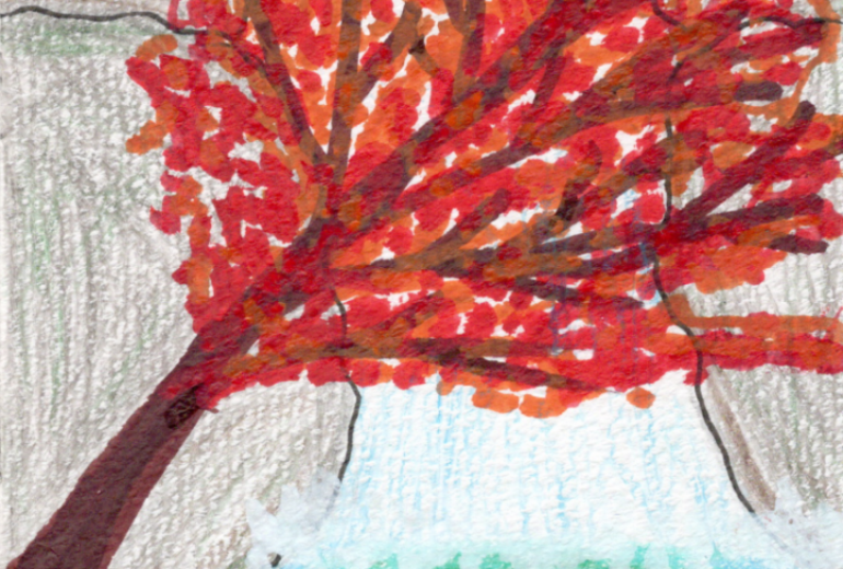 ハート 滝と紅葉の秋