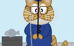 猫が海で魚釣りをしている所 - アクター