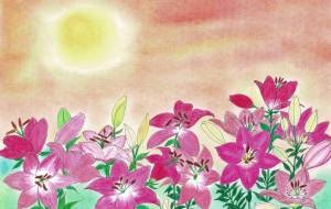 夕焼けのユリの花 - 赤﨑ゆみ子 