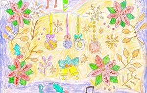 ポインセチアとクリスマス飾り - ねむねむちゃん