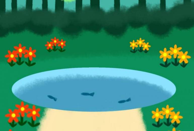 クラブ  広場にある小さな池