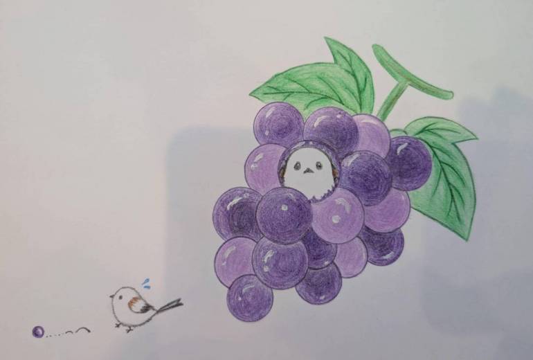 葡萄とシマエナガ