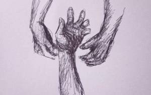 障がい者アート、ドローイング（麻痺した腕を包み込んであげたい） - 真鍋哲地 