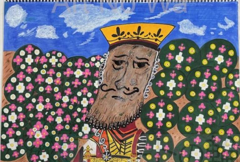 クラブ　イースター島の花ランタナとキングクローバーモアイ像