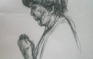 障がい者画家 作品ドローイング母さんアート(祈り) - 真鍋哲地