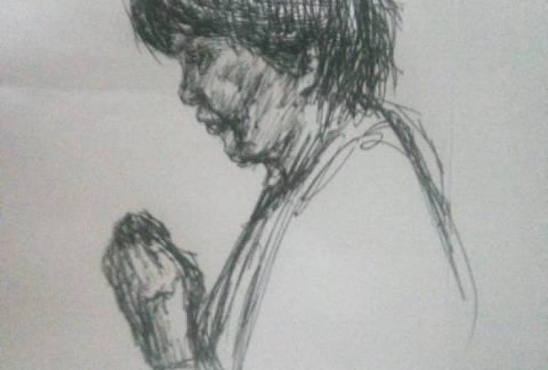 障がい者画家 作品ドローイング母さんアート（祈り）