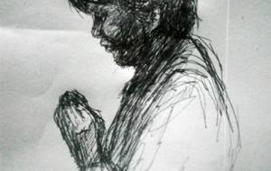 障がい者アート写実的ドローイング作品 母さん - 真鍋哲地