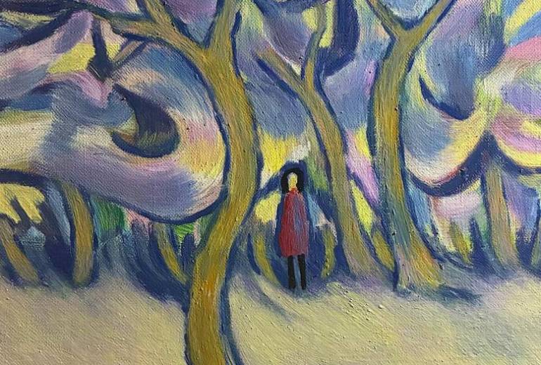 ハート　よわっている木によりそう人