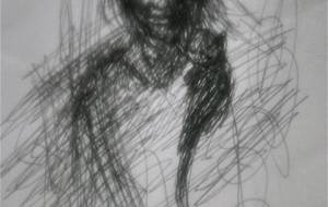 霊的老人絆、老猫作品)、強い絆、死んでも現れた猫の霊、おばあさんが心配で老猫の霊(霊的ドローイング朧月障がい者アート作品) - 真鍋哲地