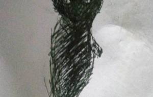 障がい者ドローイング絵画（作品霊老猫） - 真鍋哲地 