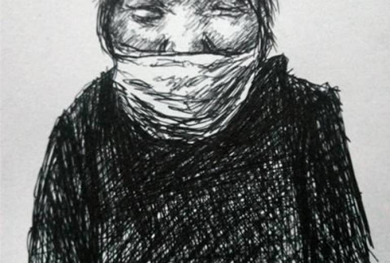 笑顔のおっ母、おっ母、オイラのおっ母を心をこめて描きました